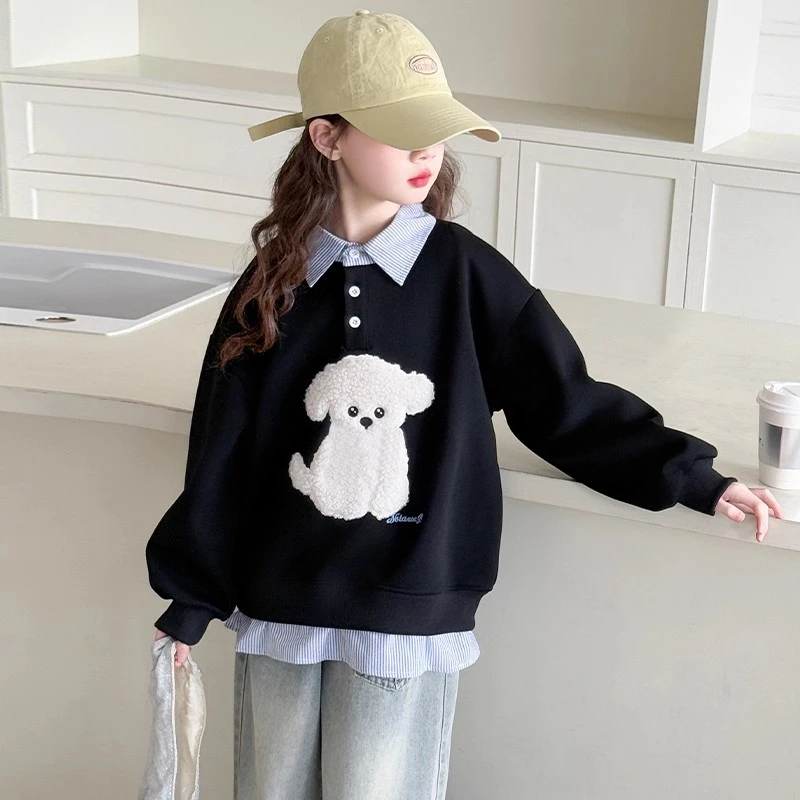 女童春秋休闲卫衣2025新款儿童秋装假两件上衣女大童韩系穿搭衣服