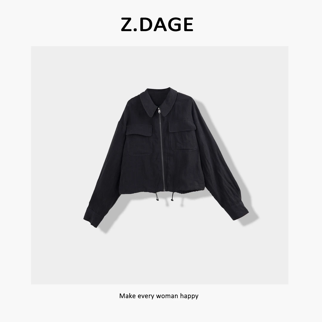 z.dage-‘浪漫街头’极简春夏新款定制100亚麻气质款拉链衬衣-25164