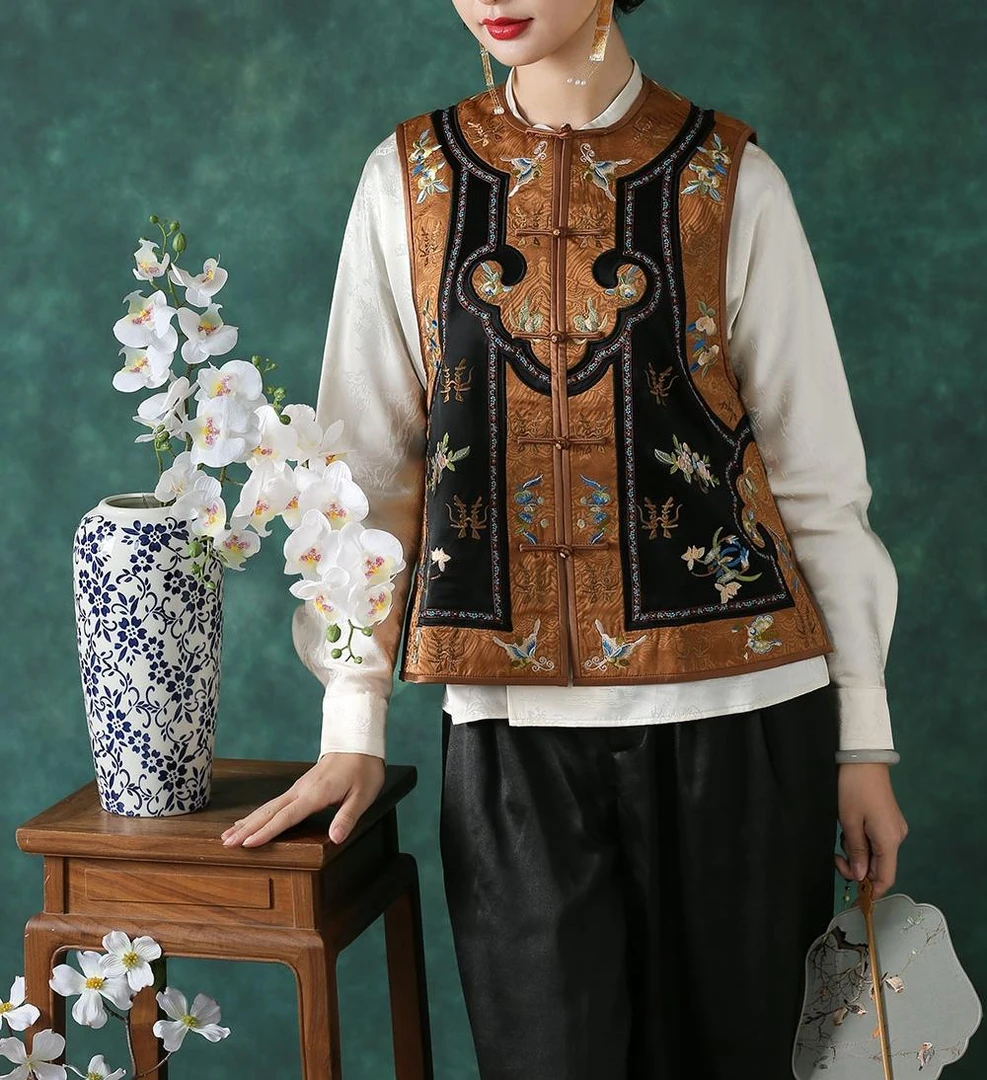 【十三郎】重工刺绣圆领中襟马甲242169