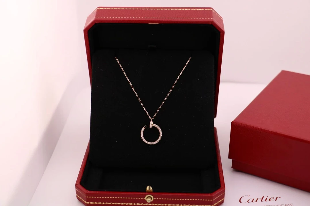99新 Cartier/卡地亚 18k玫瑰金24年钉子满钻项链