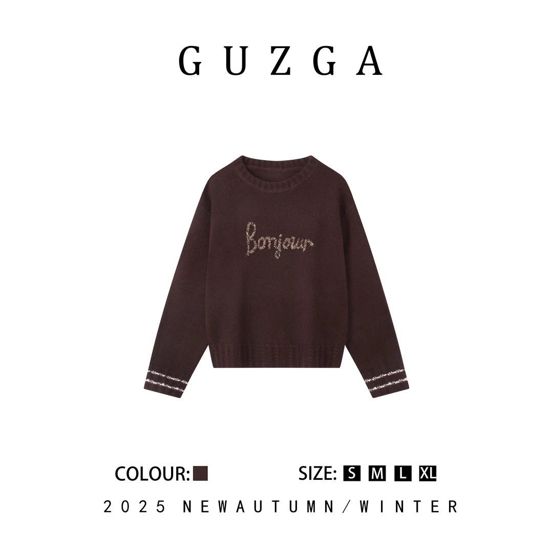 GUZGA【诚实守信】2025秋冬上新毛衣针织上衣时尚百搭简约高级