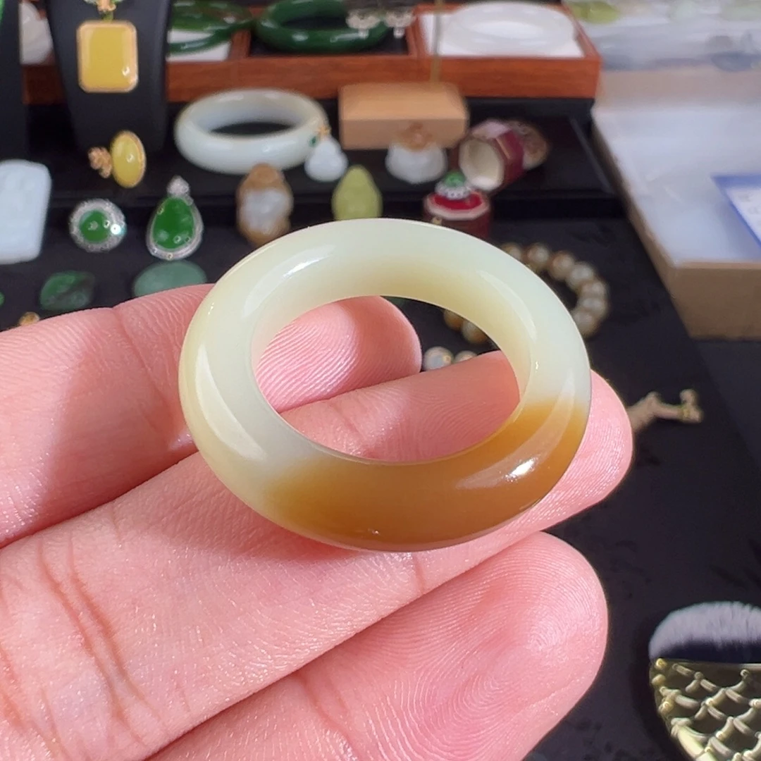 未镶嵌戒圈和田玉新疆山料黄糖戒圈20号