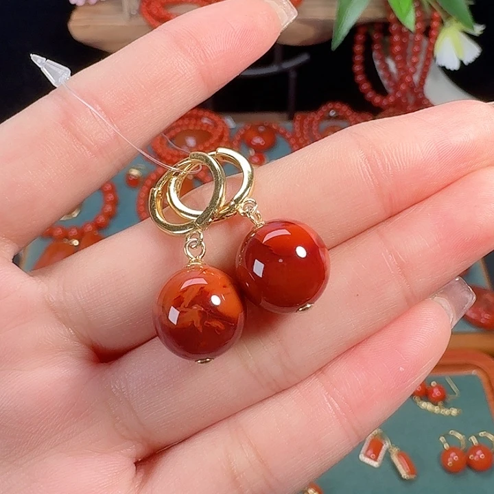 南红玛瑙银S925镶嵌12+