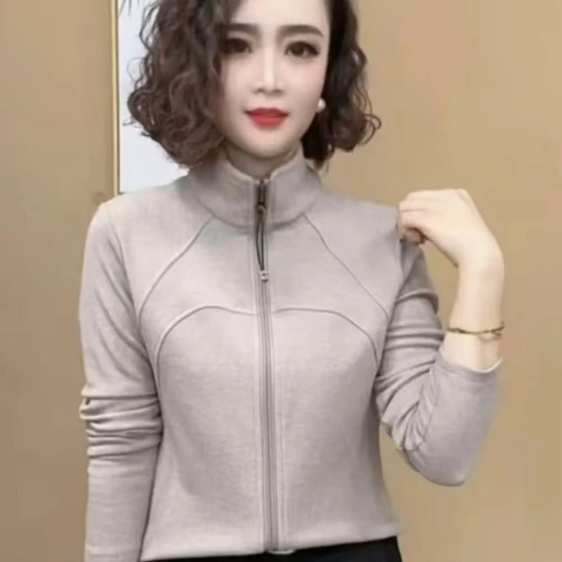 2025新款上新纯色立领拉链开衫时尚百搭减龄显瘦长袖女士上衣K660