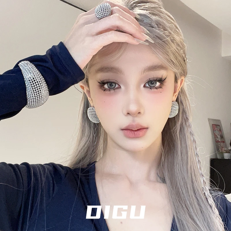 嘀咕家 铜合金耳饰 独特镂空金属珠珠耳环女个性方形耳钉气质耳饰