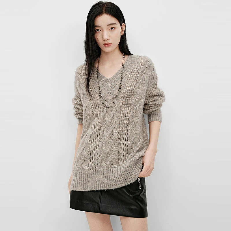 【商场同款】HPLY荷比俪26春绵羊毛优雅V领亮片羊毛衫HYG11650261