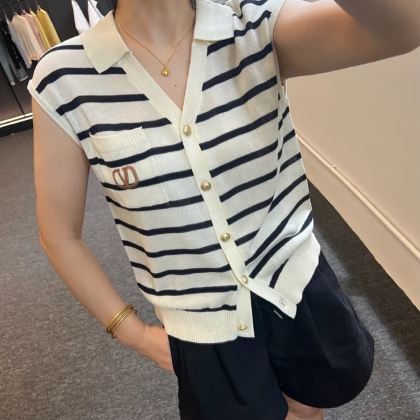 【天丝亚麻】夏季新款polo衫气质V领休闲百搭针织开衫无袖上衣5622