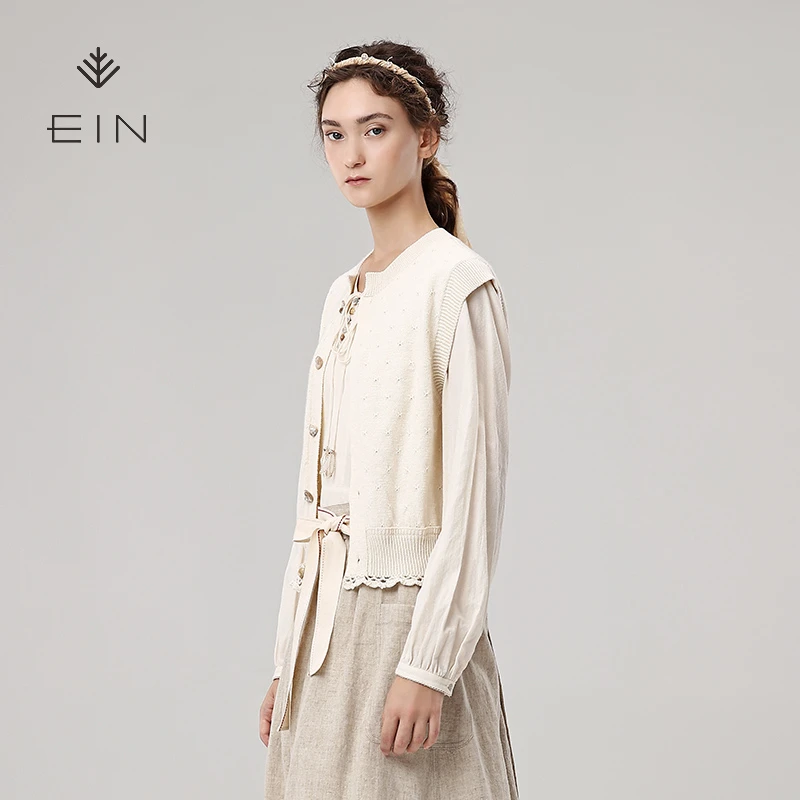 【零压感针织】EIN言文艺复古宽松毛针织背心马夹女春款