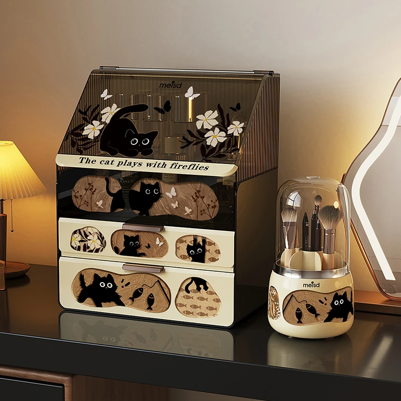 美世达化妆品收纳盒2025新款桌面高级感梳妆台口红眉笔容量置物架