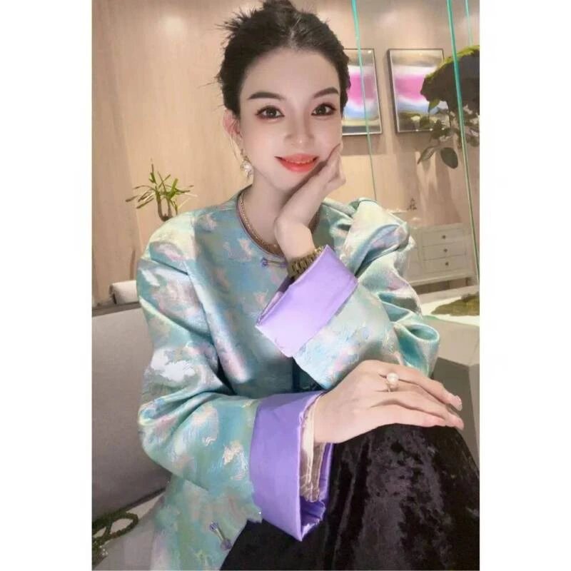 清-九七-清仓【倚栏听风 】国风圆领盘扣上衣女外套63731