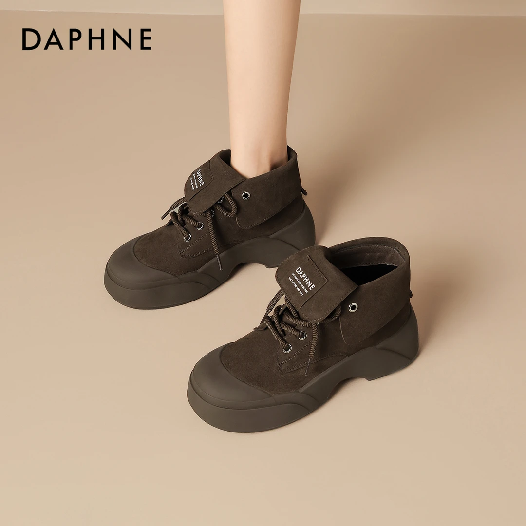 达芙妮复古高帮鞋2025新款厚底增高时尚休闲鞋舒适百搭马丁靴女款