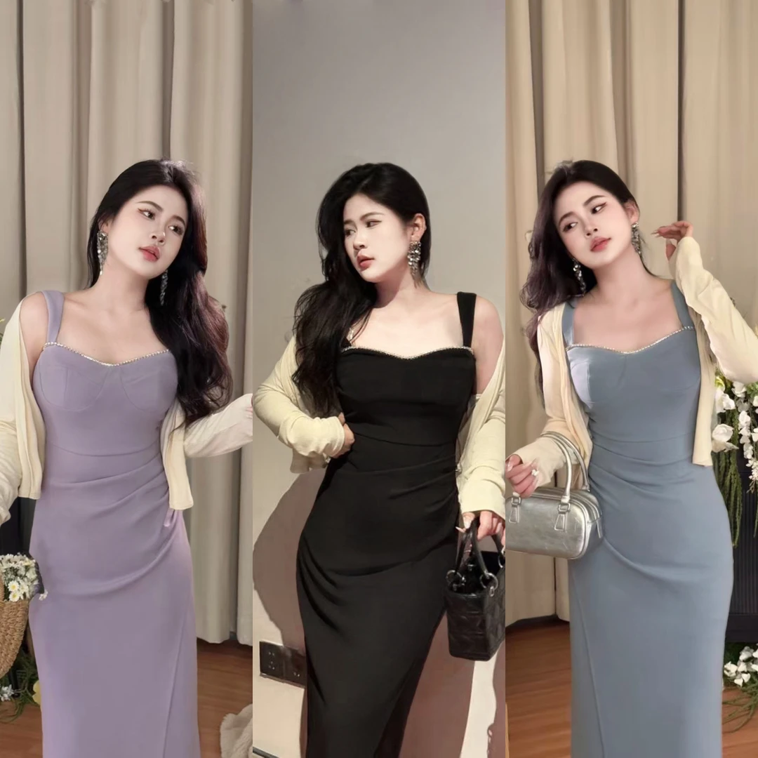 现货 【赫饰】欧若风胖mm性感显瘦开衫+连衣裙两件套02101D+02060D