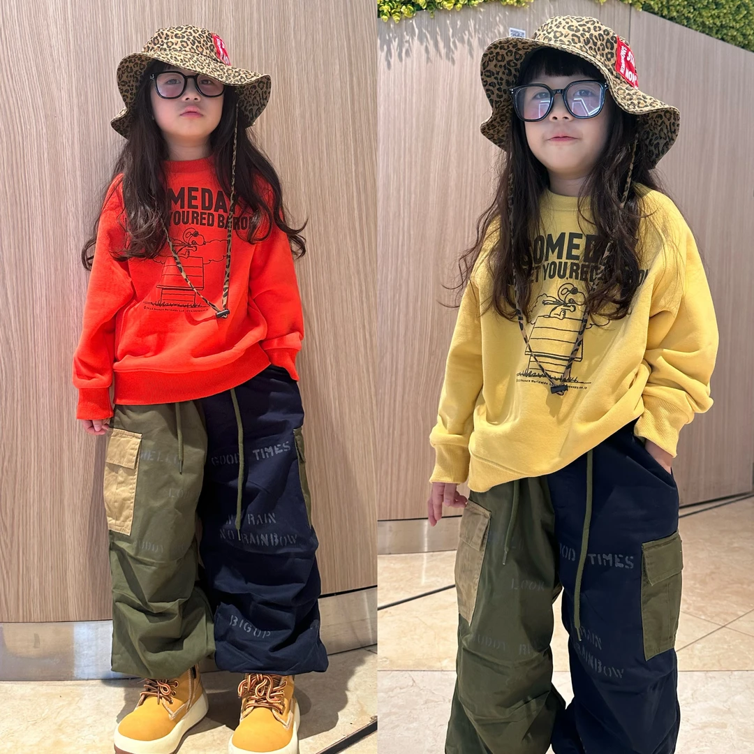 闲闲家秋冬款dd儿童一体绒加绒卫衣男女童宝卡通字母印花圆领上衣