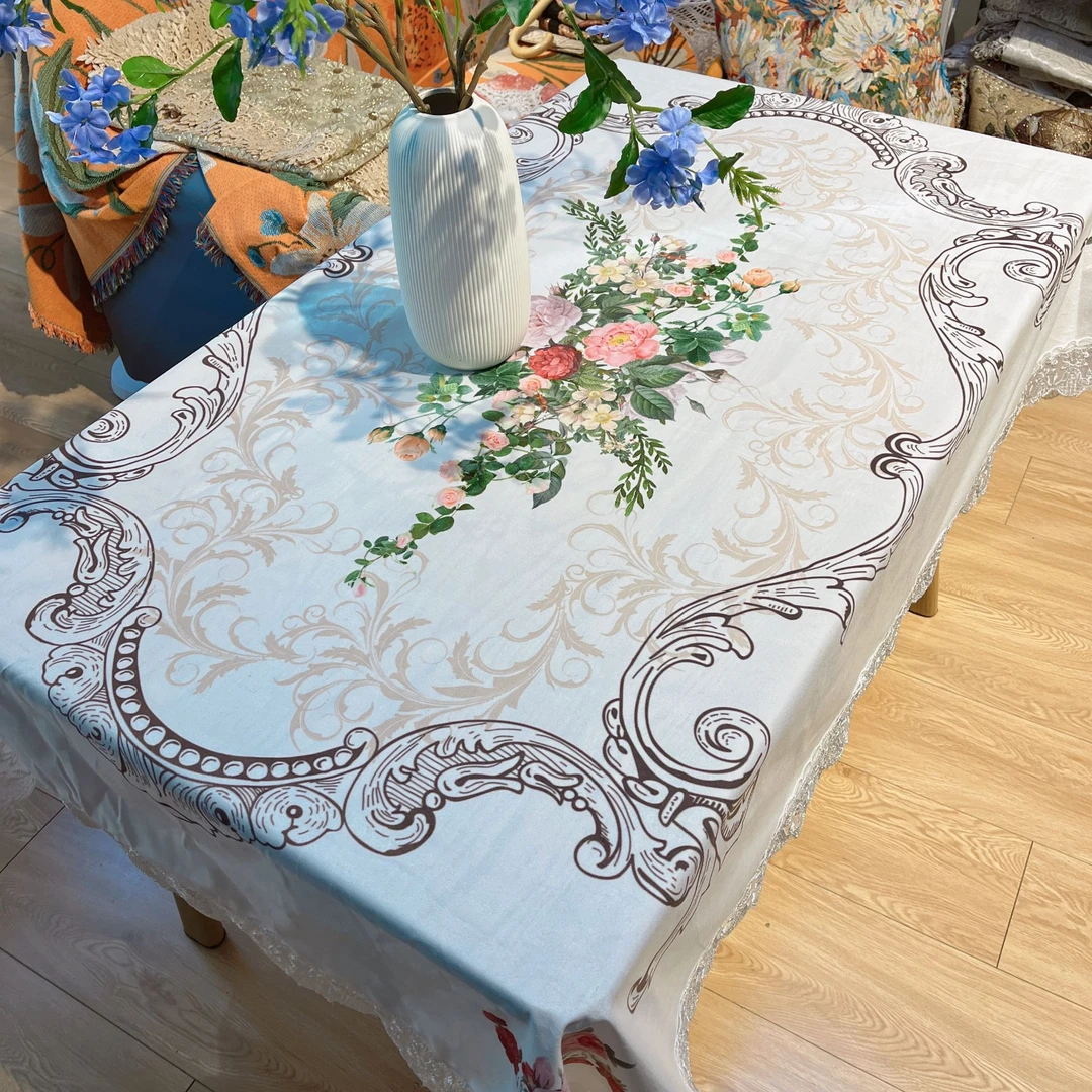 DY249-3麂皮绒（125*170cm）麂皮绒为底古镇玫瑰桌布长方形防尘