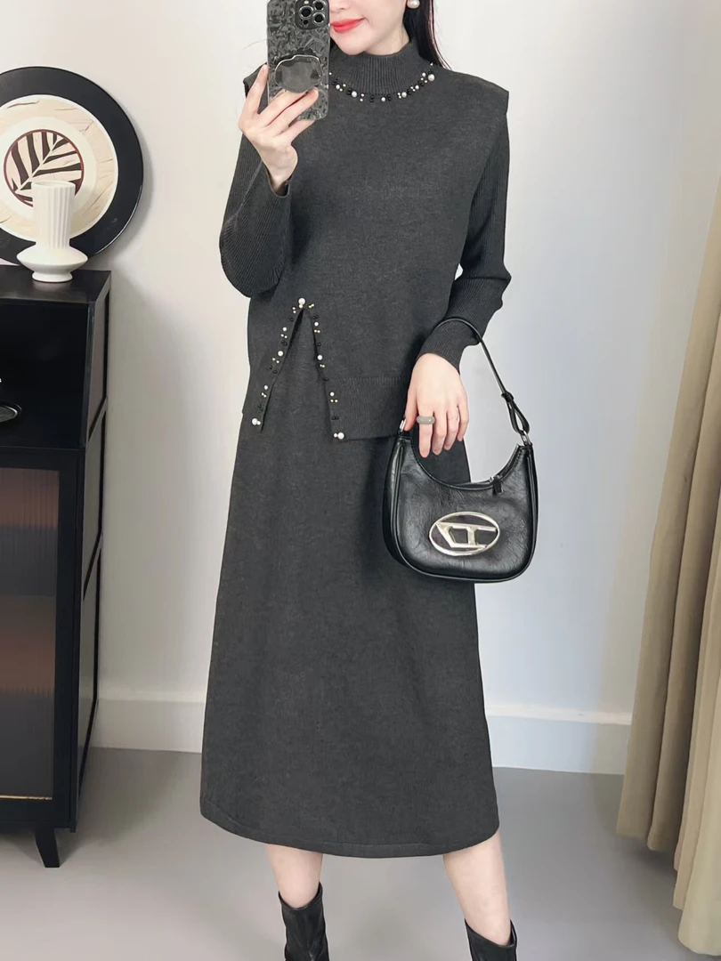 8801冬季网红加厚韩版时尚显瘦气质新款修身中长款百搭宽松连衣裙