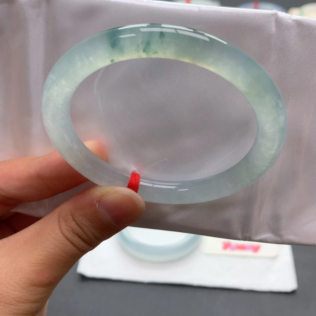 翡翠未镶嵌手镯38号53+圆条冰飘花