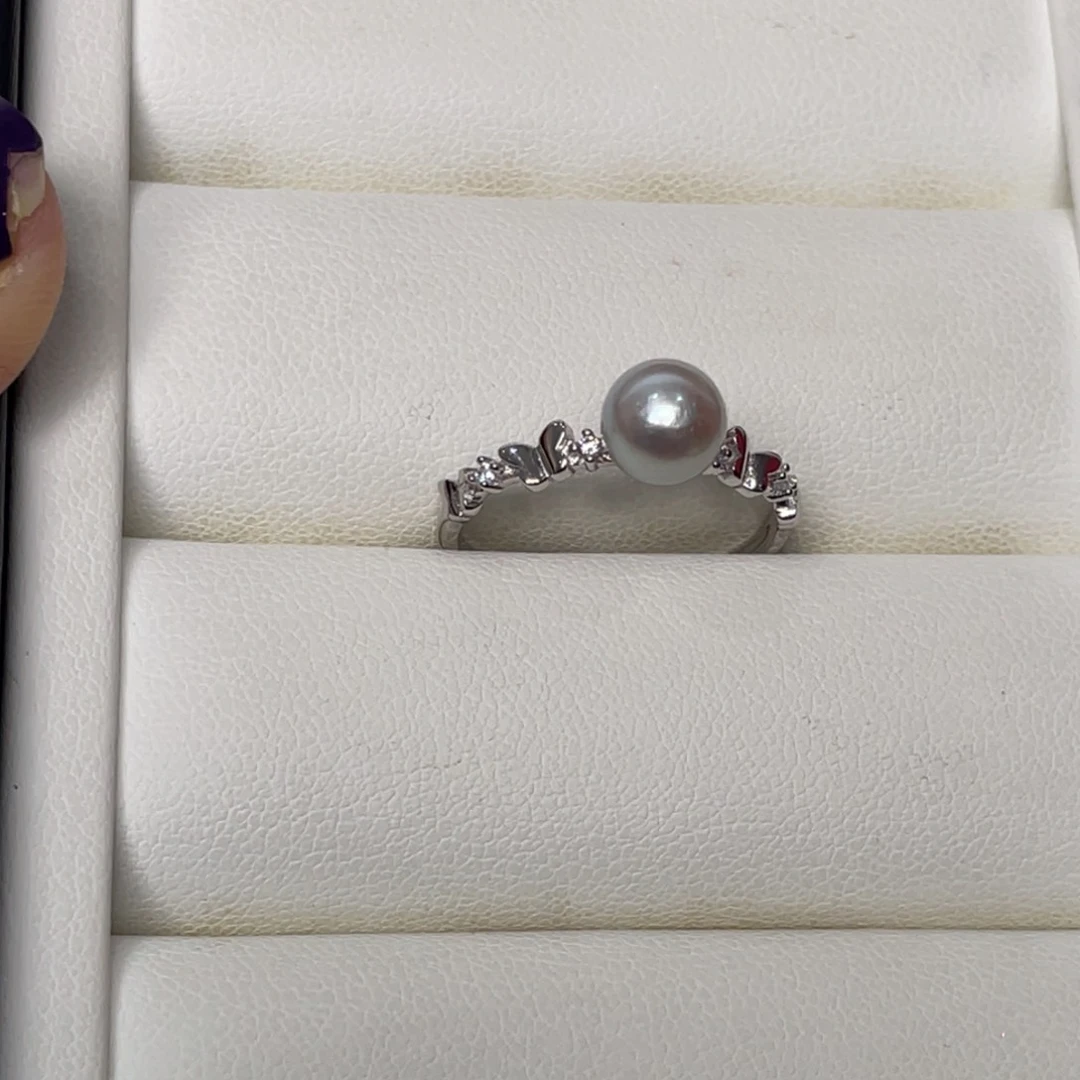 海水珍珠戒指银S925镶嵌爱**地