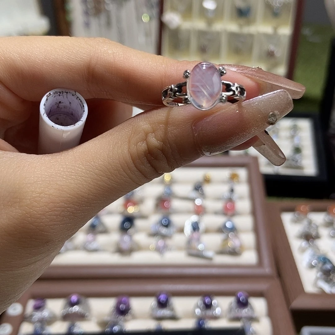 *****烟晶戒指银S925镶嵌蓝针130