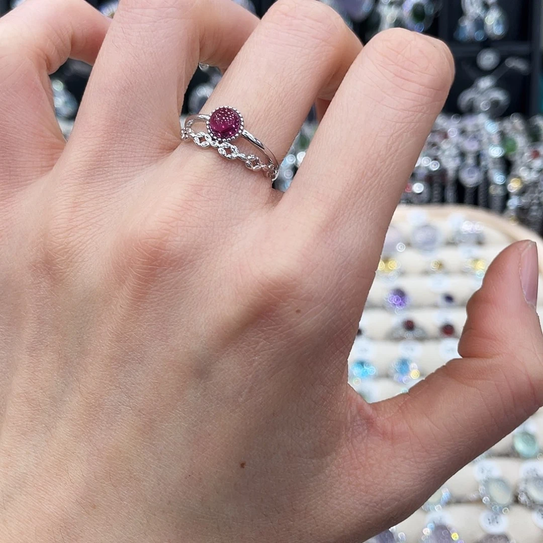 石榴石戒指银S925镶嵌戒指