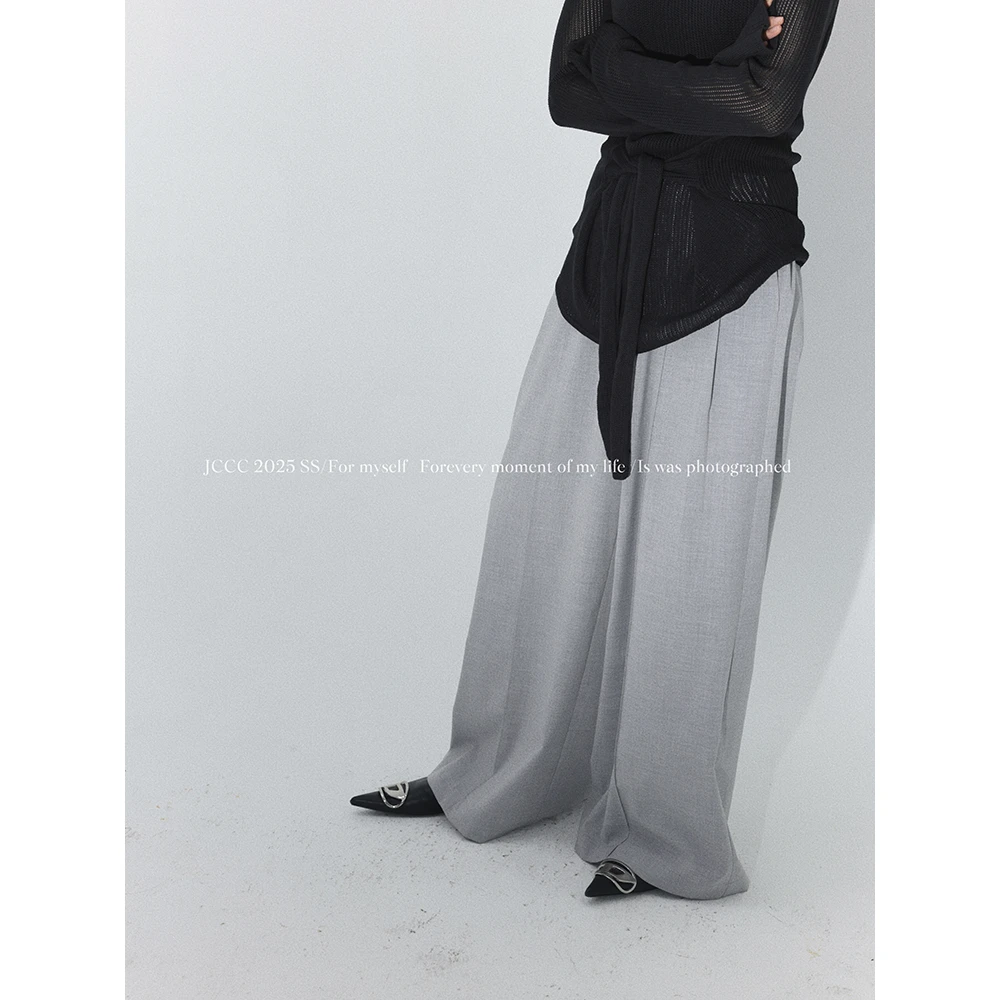 JCCC影子【无人知晓】灰色撞色纯色百搭松紧腰休闲裤JE5AOK10