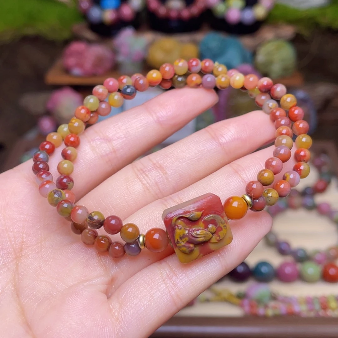 玛瑙/玉髓手串合金盐源玛瑙油画风包浆悟道手串