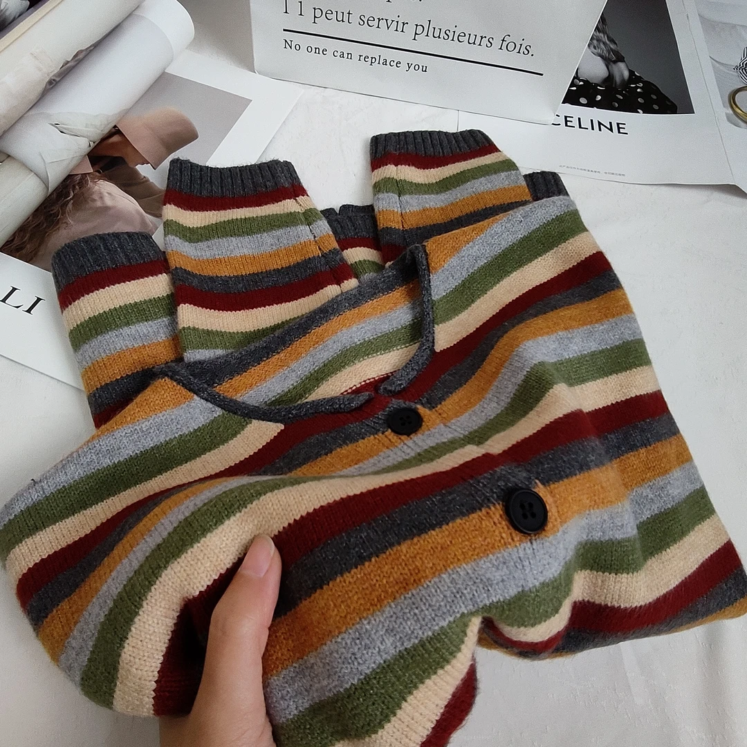 【芊荨精选】2025春季新款条纹撞色气质圆领针织开衫S750#