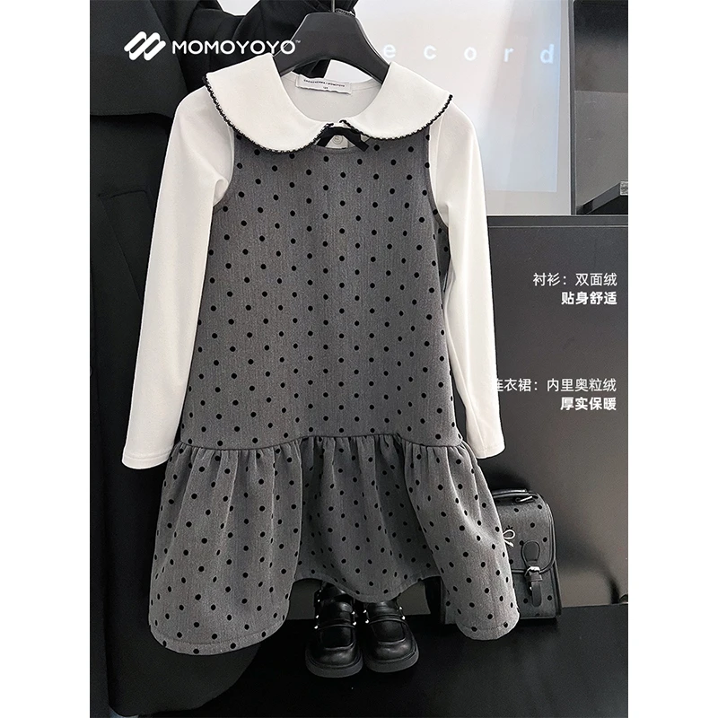 【俏皮甜心】春秋女童俏皮波点连衣裙套装 7118D