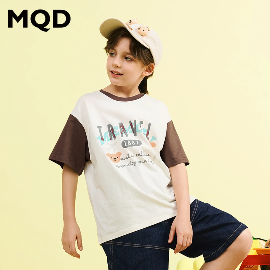 MQD男大童夏季新品学院风字母撞色短袖休闲亲肤舒适T恤9652W0325