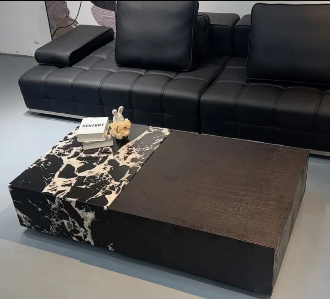 意式极简高端大理石茶几小户型客厅家用实木岩板组合茶几带抽屉