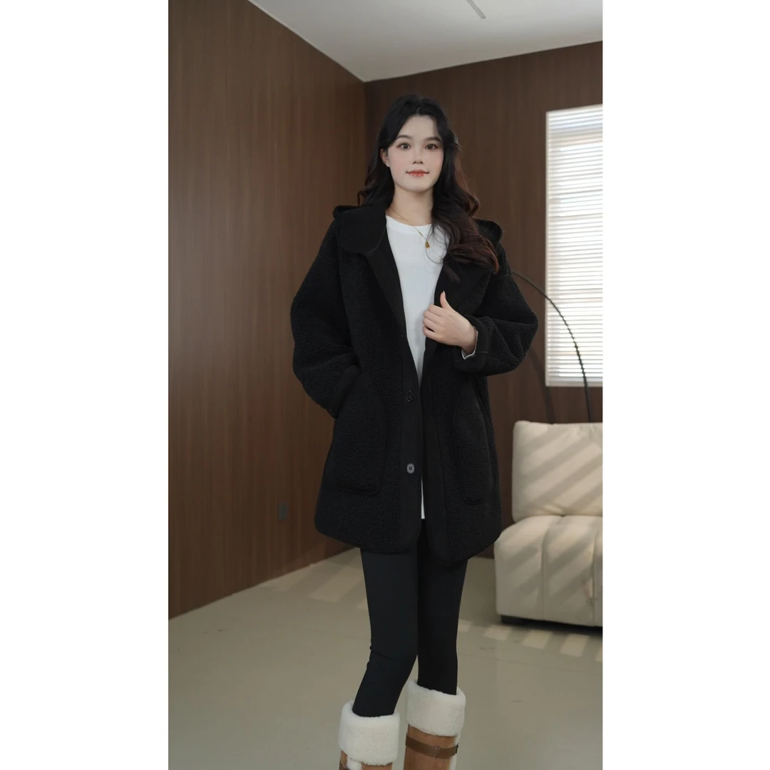 硕哥复古休闲慵懒糕糕毛麂皮外套连帽厚实外套 26338