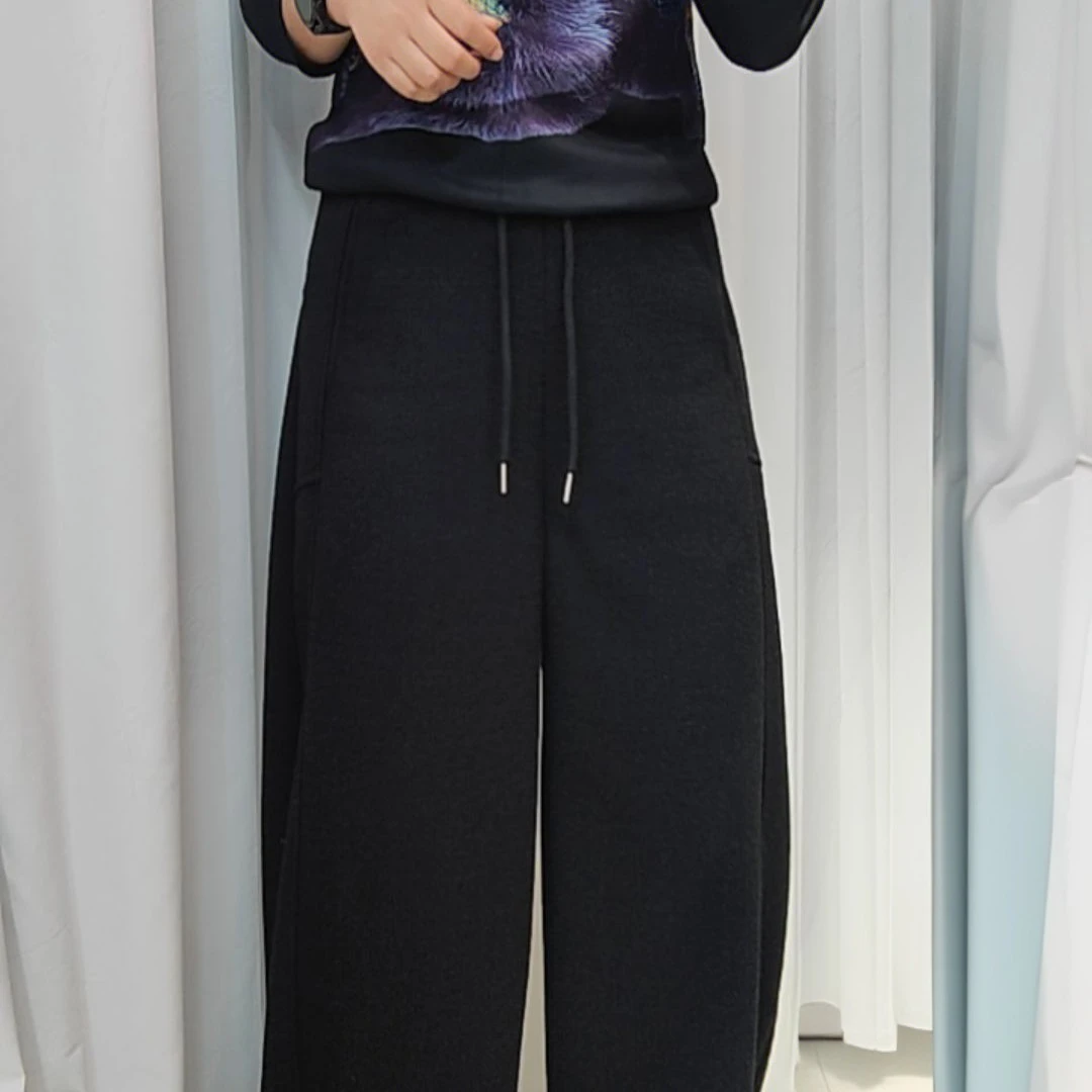 (郑州银基)冬季加绒加厚高腰垂感宽松显瘦百搭弯刀休闲裤