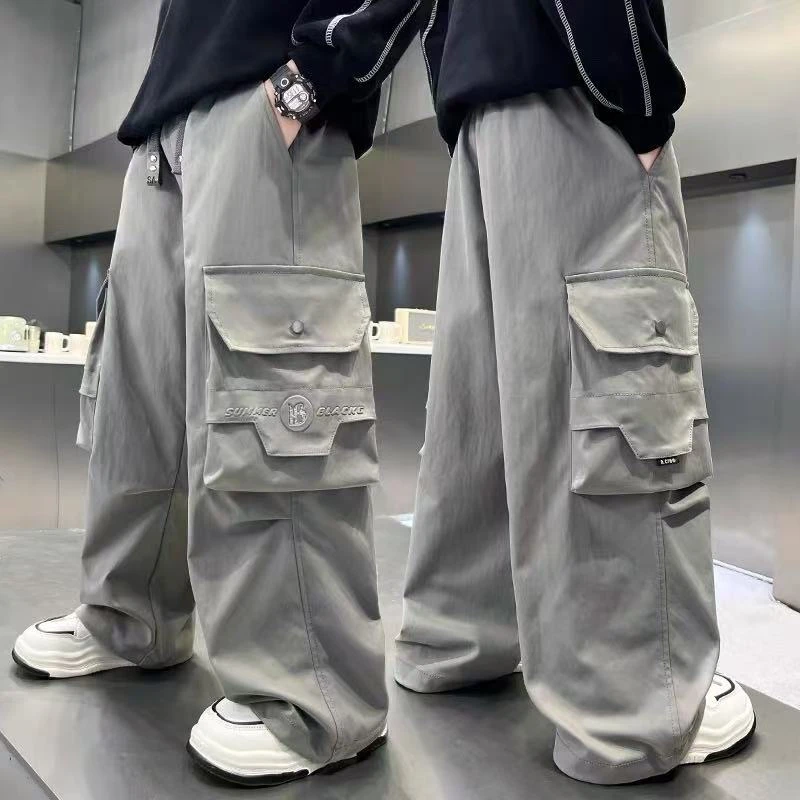 男童裤子2025春秋新款中大童潮酷儿童阔腿工装裤直筒宽松休闲长裤