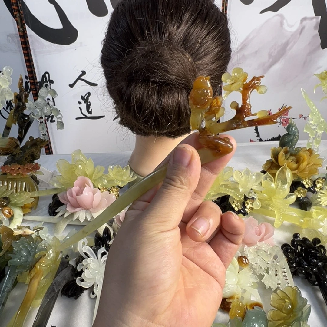 定制蛇纹石玉毛货发饰