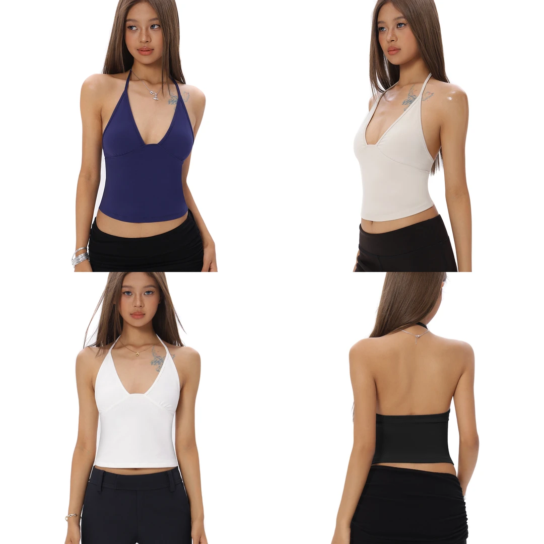 Audwyn定制面料tank深V挂脖吊带设计感辣妹外穿显瘦气质背心上衣