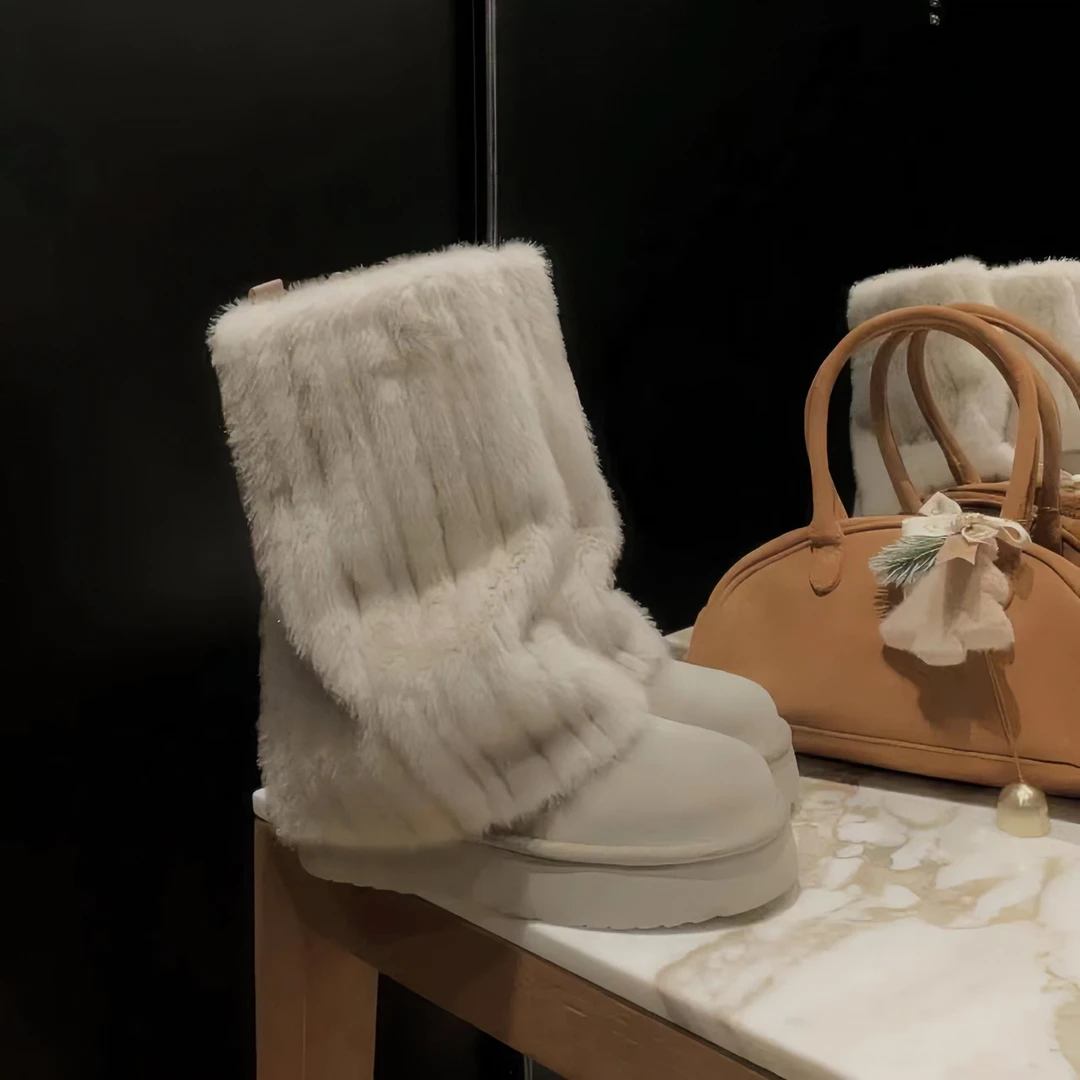 【广州付小付家】小众设计厚底保暖毛毛加绒裤管雪地靴