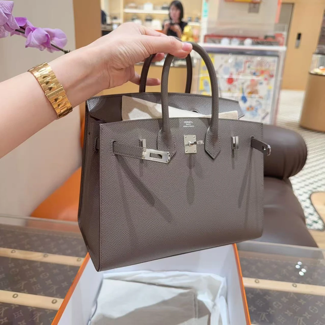 未使用 Hermes/爱马仕 Birkin25 8F锡器灰银扣 外缝E皮 Y刻