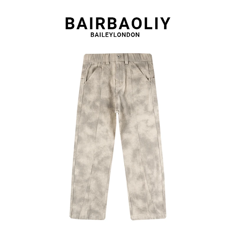 BAIRBAOLIY高端美式复古做旧直筒休闲裤2025年春季新款擦脏长裤男