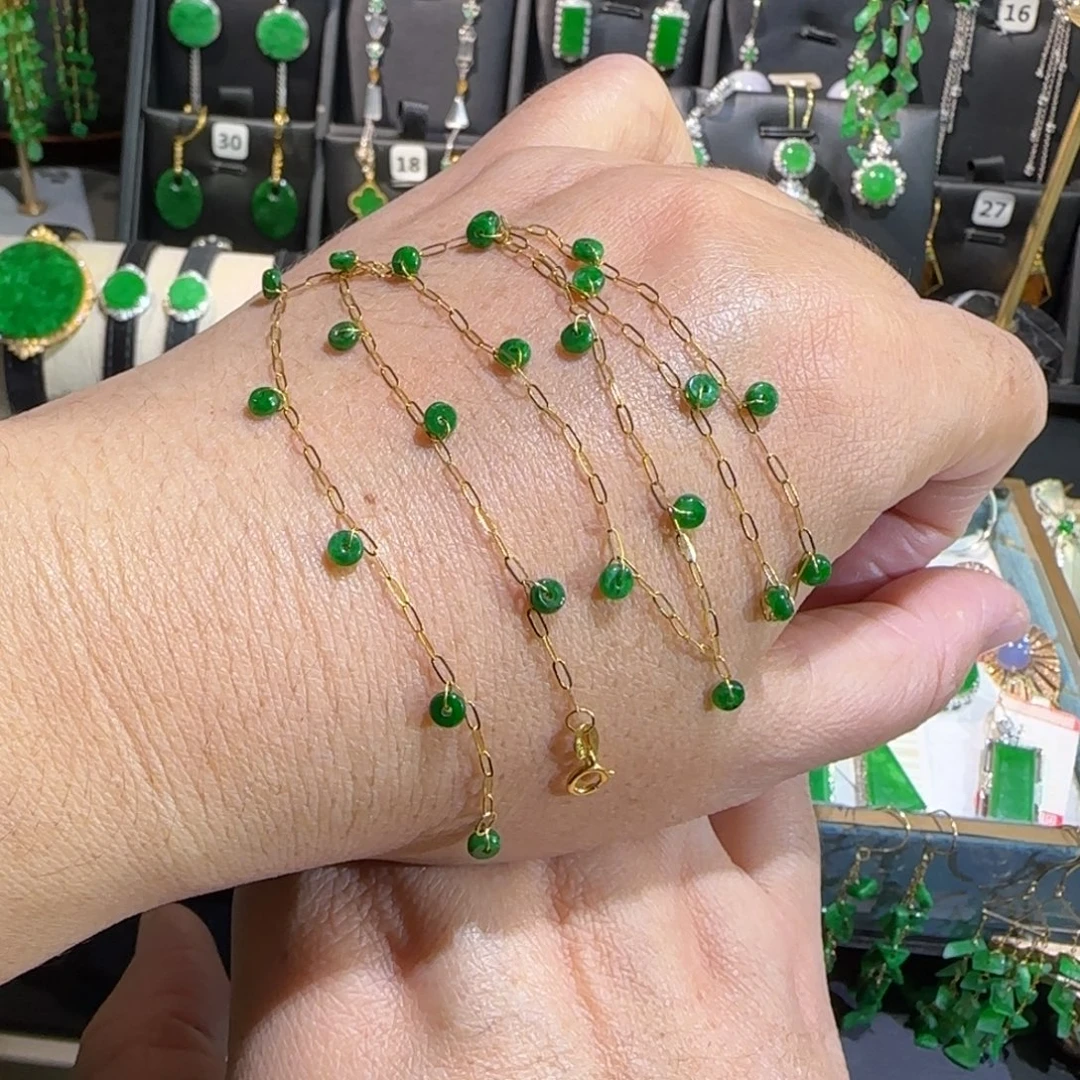 翡翠18K金镶嵌颈饰满天星45cm