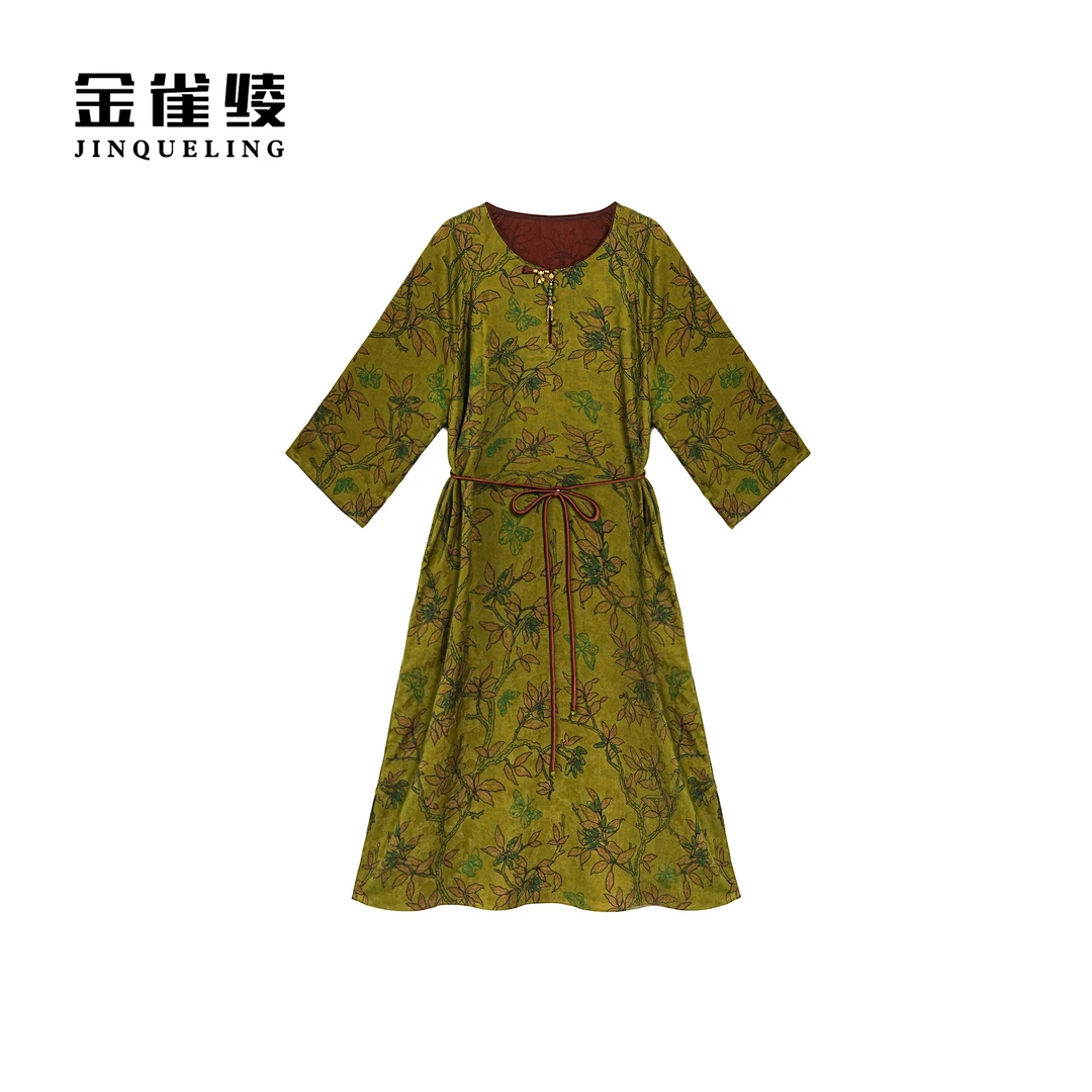 金雀绫【西风翠】香云纱100桑蚕丝新中式大码女装连衣裙SZA1L201