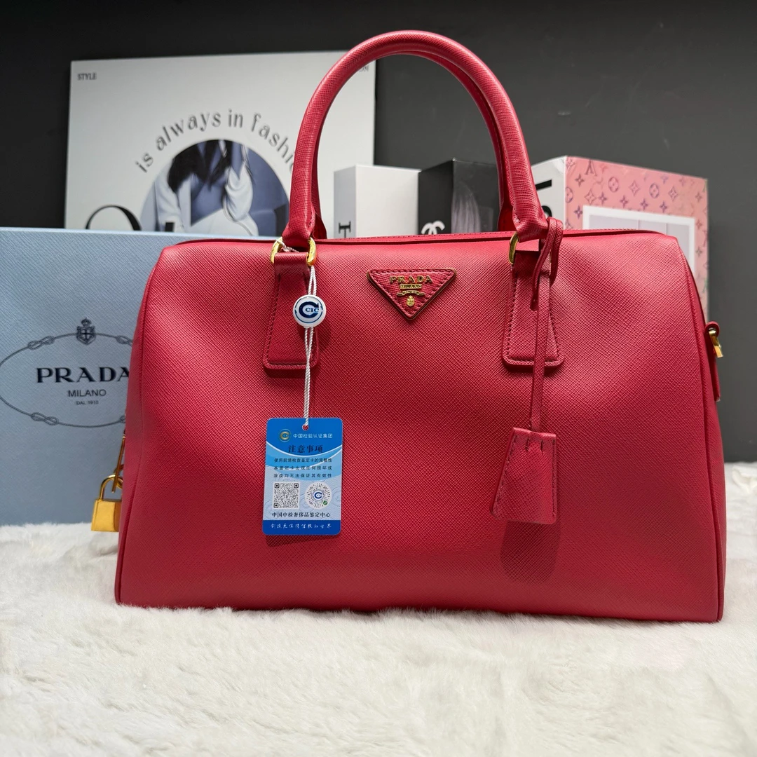 99新 Prada/普拉达 樱花粉色中号杀手 手提包 无肩带 81530