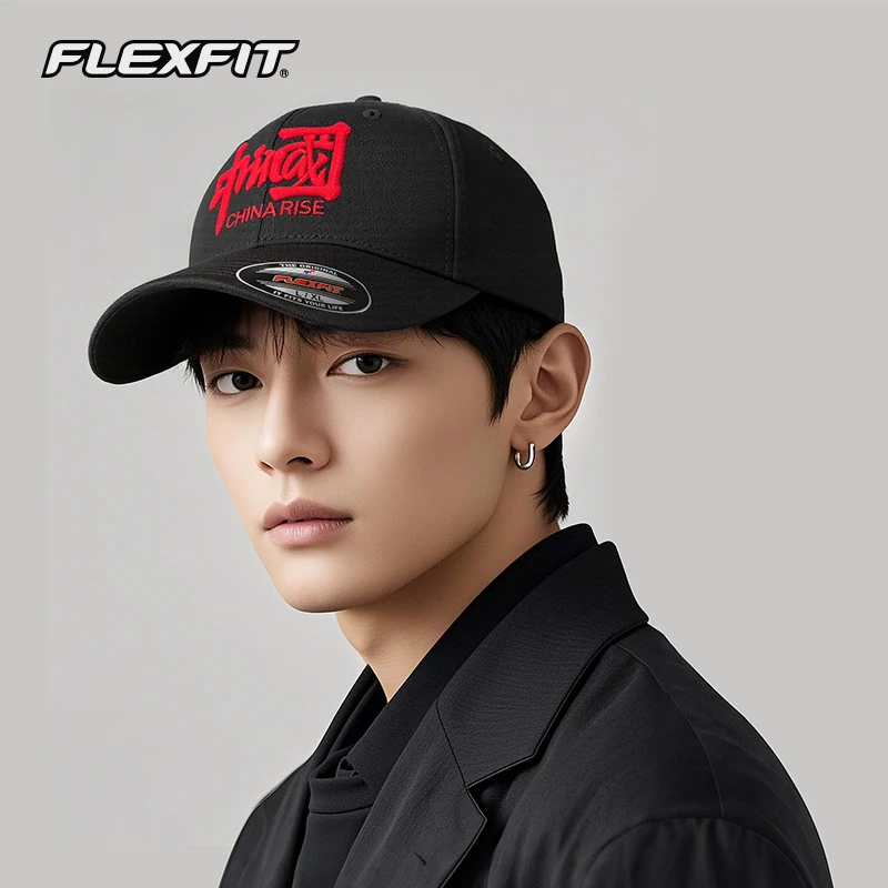 FLEXFIT国潮帽子夏季棒球帽男大头围中国风潮牌刺绣硬顶鸭舌帽女