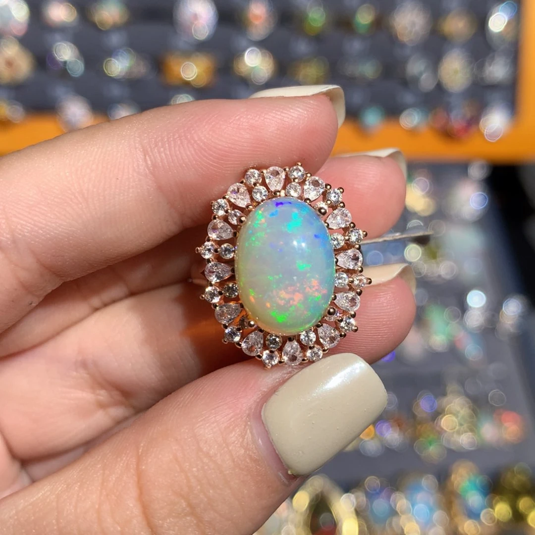 银S925镶嵌欧泊欧泊戒指l