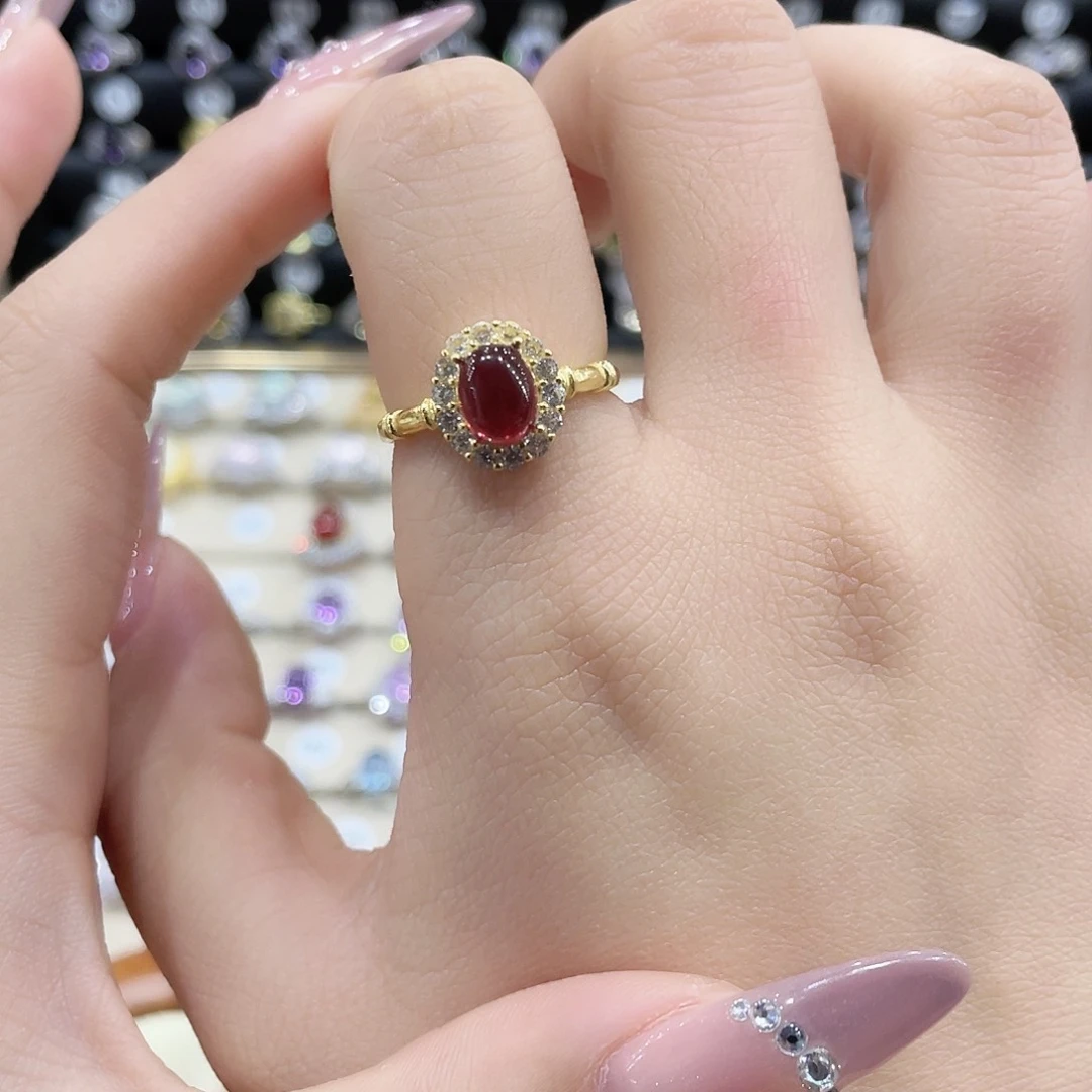 石榴石戒指银S925镶嵌慢*·戒指