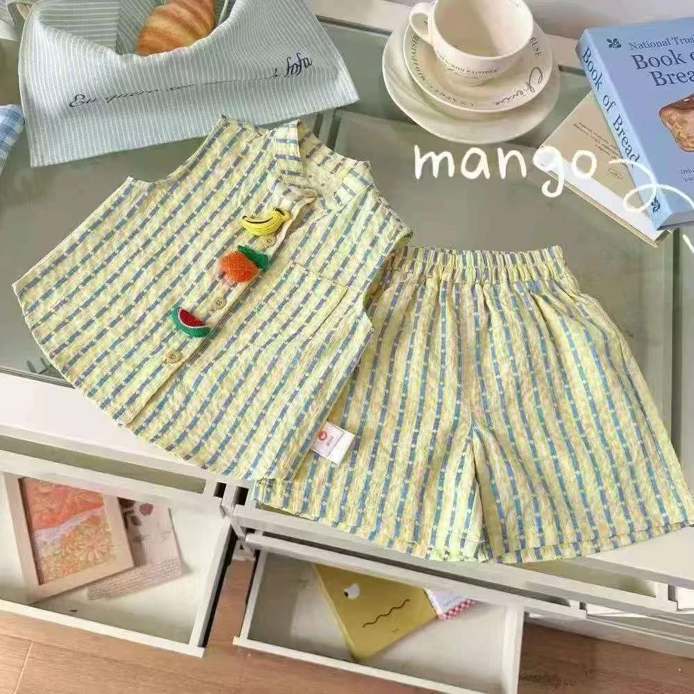 超有范小童套装.2025新款儿童夏装无袖开衫T恤短裤宝宝薄款两件套
