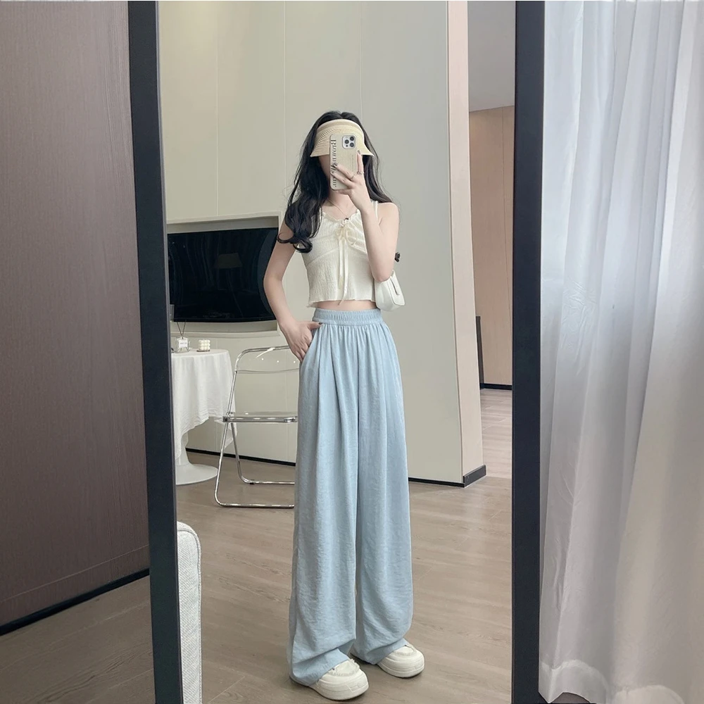冰丝奶芙山本阔腿裤显瘦垂感时尚拖地裤百搭夏季薄款宽松休闲5249