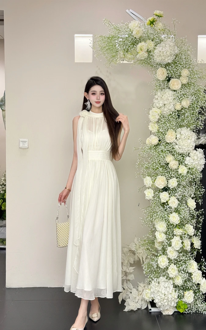 【罗马假日】气质白色法式镂空温柔时尚连衣裙25460