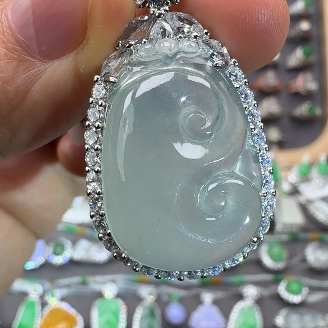 翡翠银S925镶嵌戒指天然缅甸翡翠A货