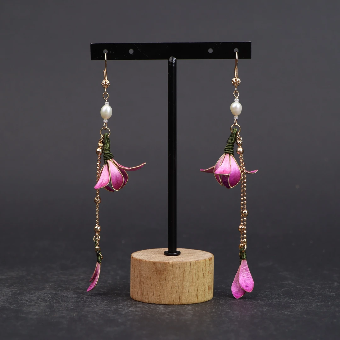 非遗掐丝绒花紫色兰花耳环古风（使用后不可退）