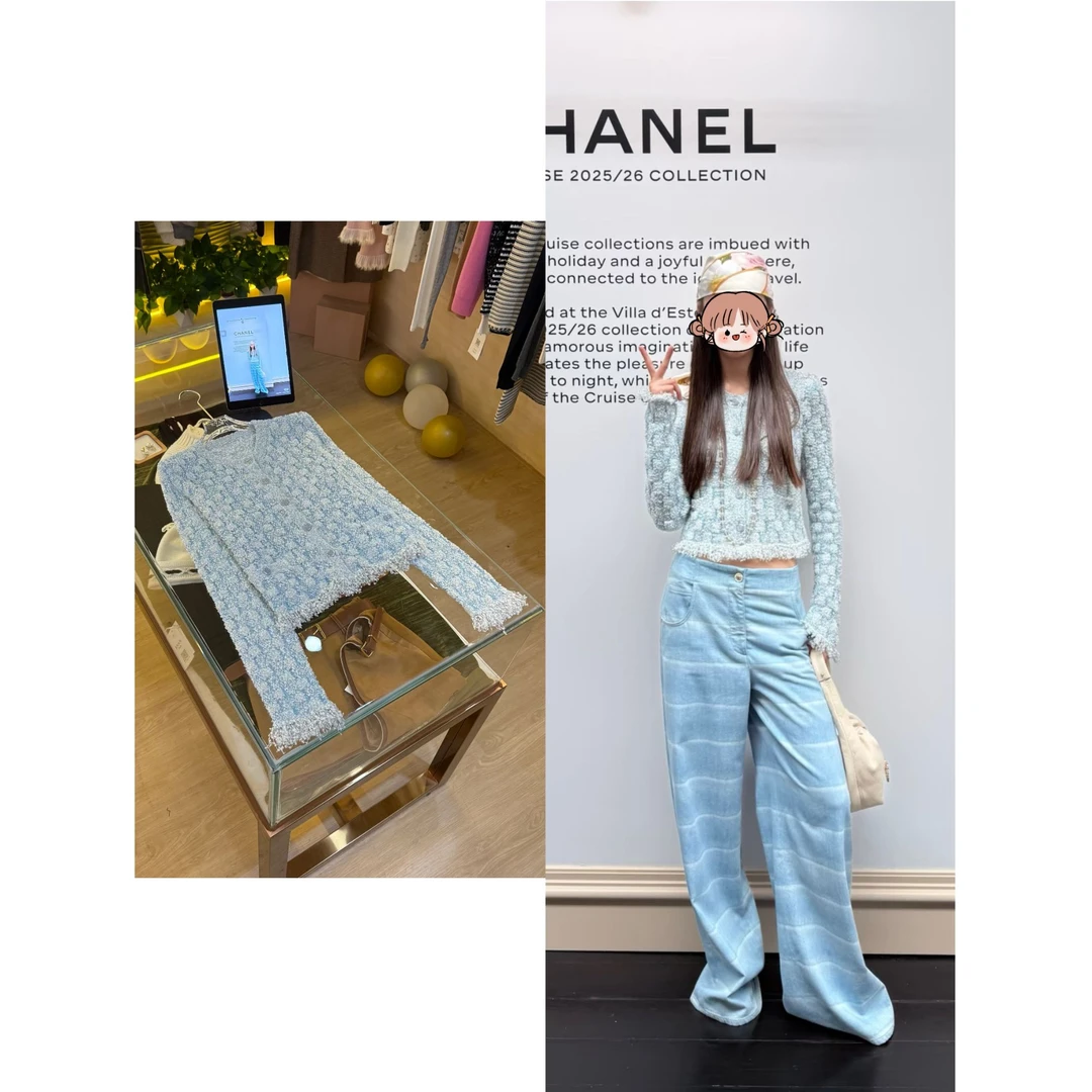 A651【ch*l小香风外套】高版本25n冬季新款蓝色气质小香风针织外套