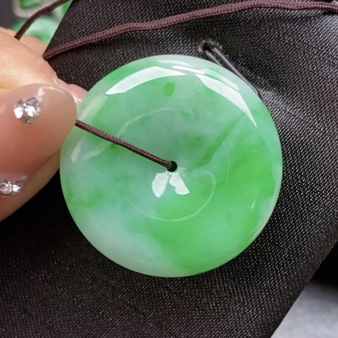 缅甸翡翠A货平安扣毛衣链吊坠